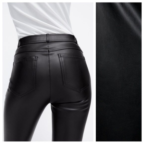 NWT. Zara Black Faux Leather High-waist Leggings. Size M, L. - Picture 7 of 12